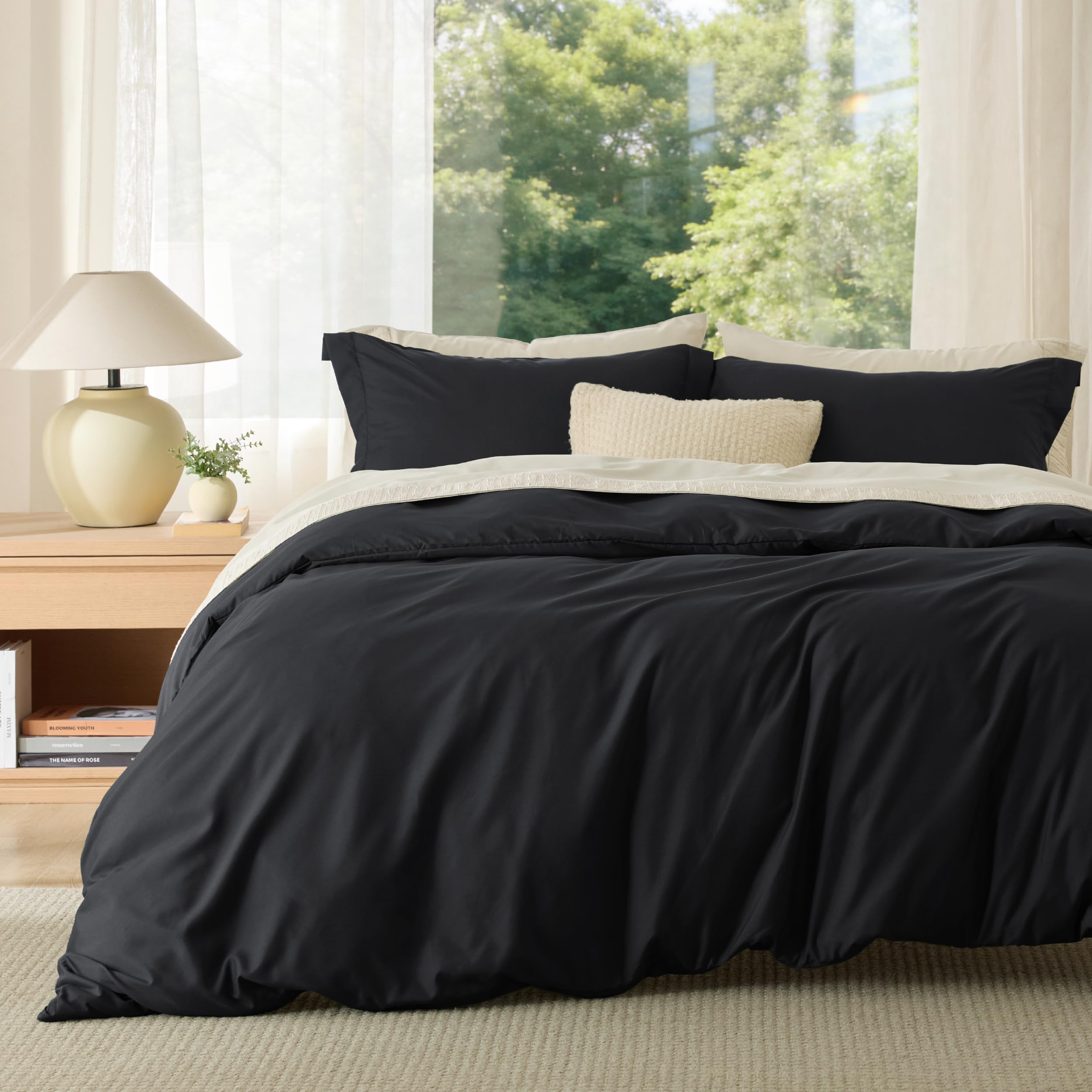 Bedsure Duvet Cover Full Size, Soft Double Brushed Bedding Set, 3Pcs, Black