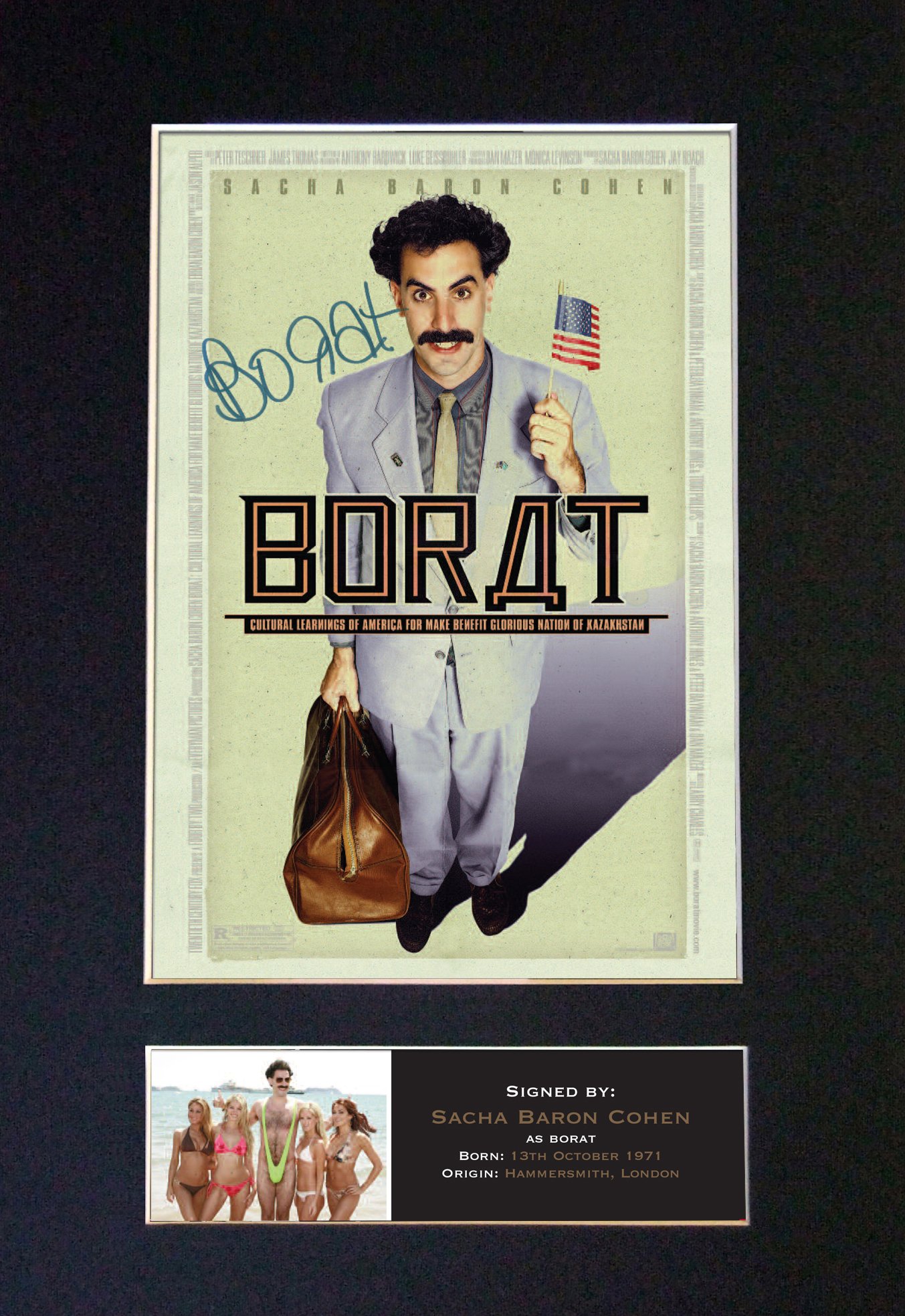 The Autograph Collector Black,Gold Borat Sacha Baron Cohen Signed Autograph Mounted Photo Reproduction Print A4 Rare Perfect Birthday (297 X 210Mm) #484 (Not Framed)