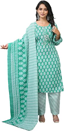 ladyline Womens Cotton Salwar Kameez Suit Ethnic Printed Embroidered with Lawn Dupatta