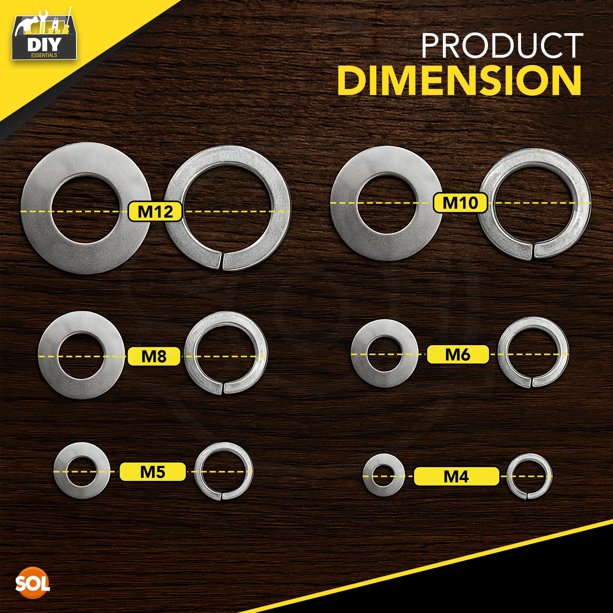 SOL 500pc Flat and Spring Cushion Washers for Screws 12 Sizes Small to Large - Image 2