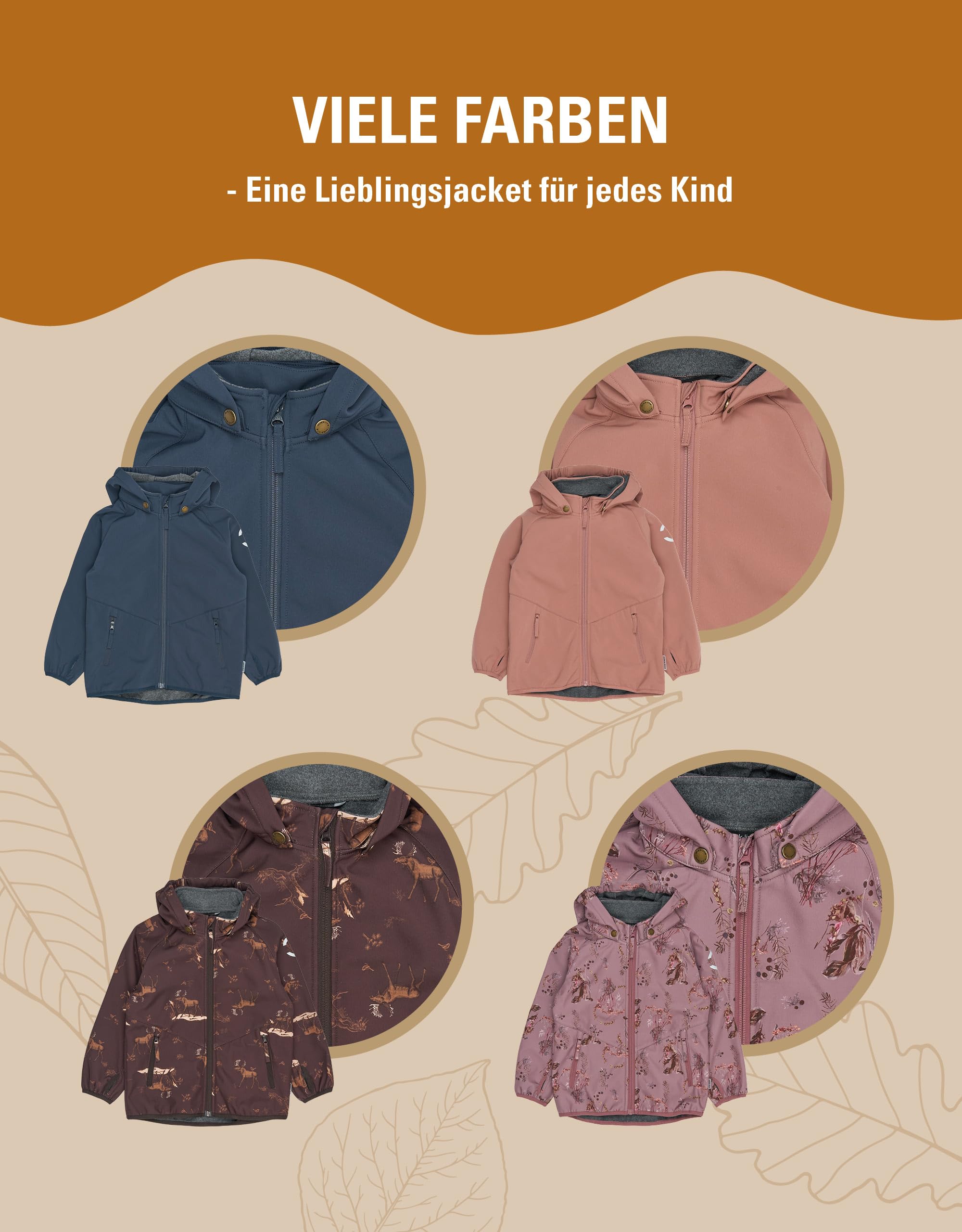 Mikk-line Wasserdichte Softshelljacke Kinder Größe (80-152) | Winddichte Atmungsaktive Softshelljacken für Mädchen & Jungen | Fleece Gefütterte Outdoorjacke mit Reflektoren