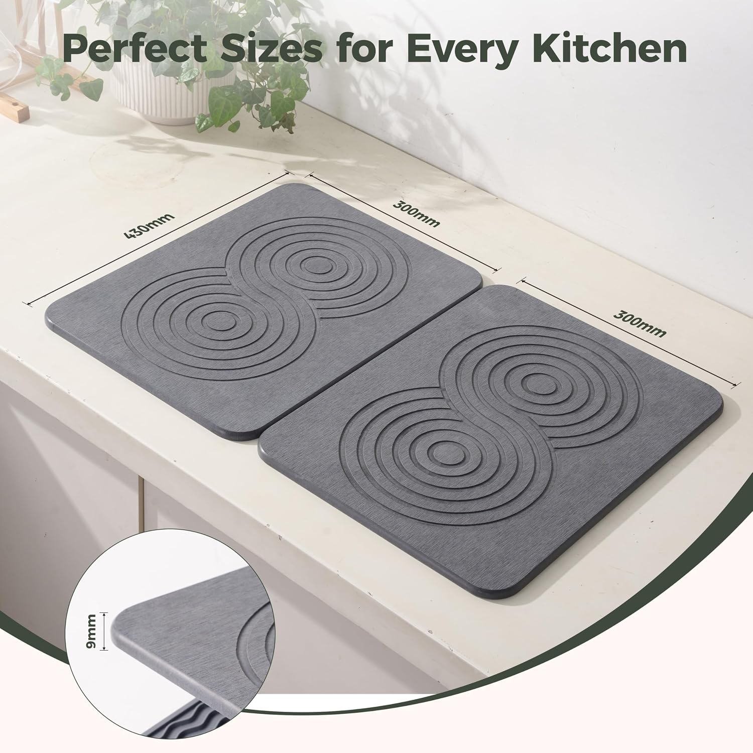 Stone Dish Drying Mats for Kitchen Counter, 3-Piece Set