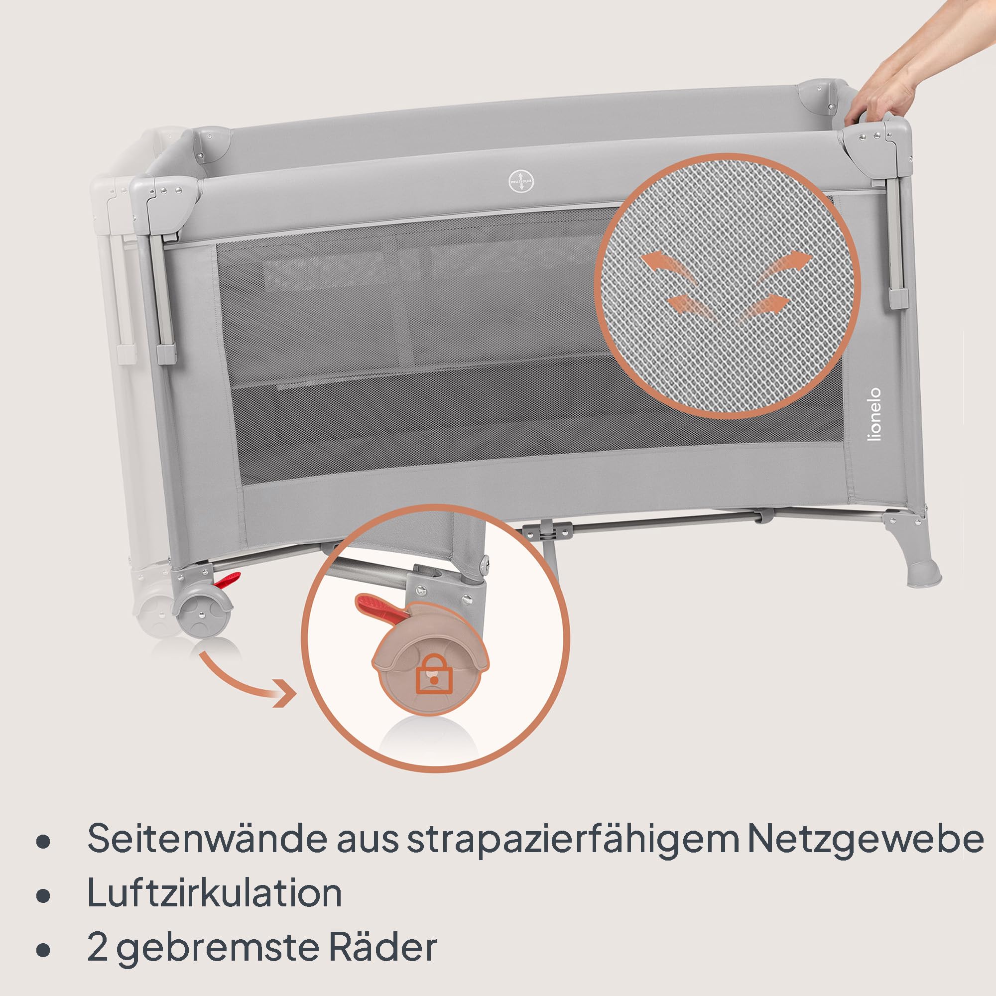Lionelo Ellen 3 in 1 Reisebett Beistellbett für Neugeborene bis 15 kg 2 Matratzenhöhen