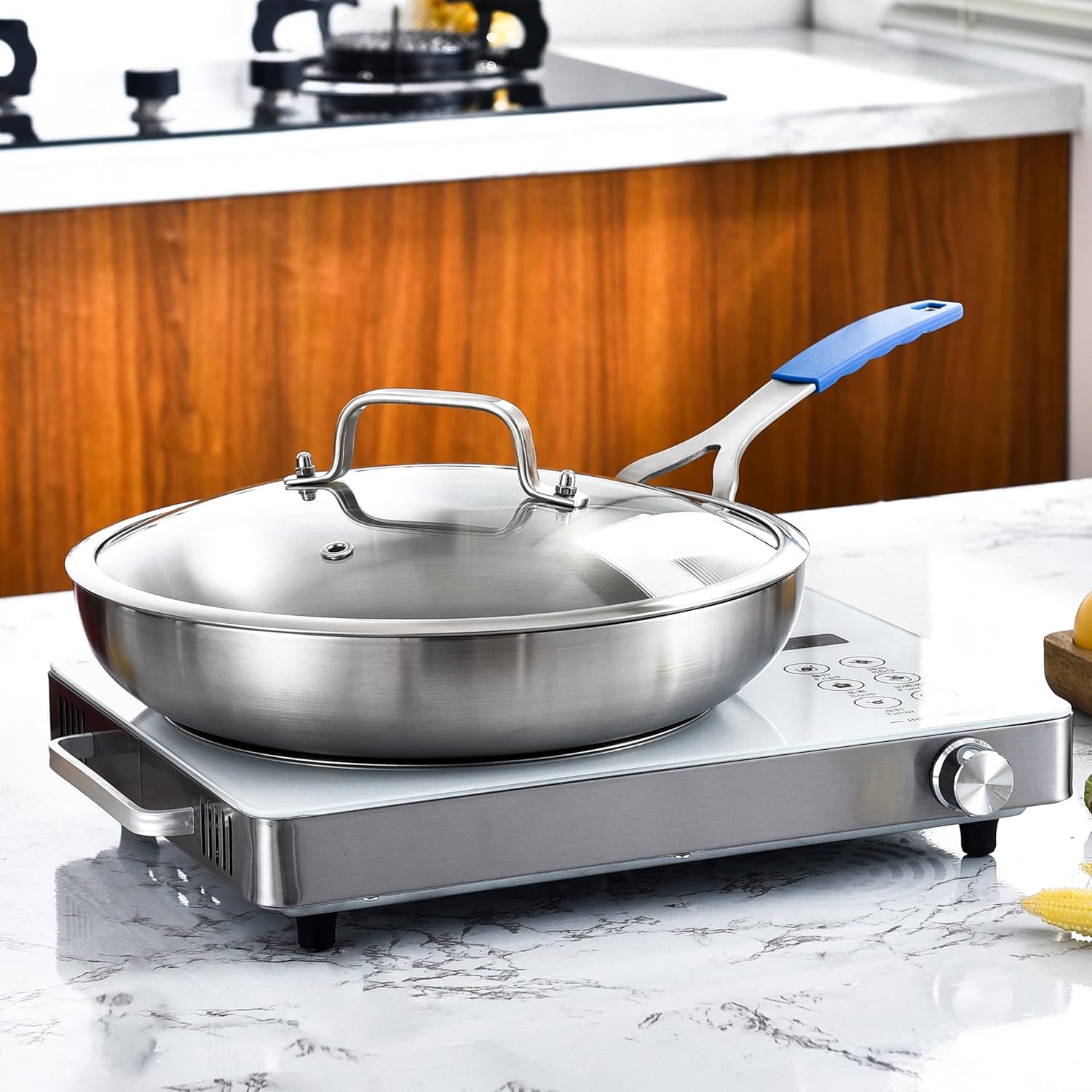 Inqibee 8.5-10-12 Inch Tri-Ply Stainless Steel Frying Pan Set with Lid,Skillets,Induction Cooking Pans,Pots and Pans Set,Dishwasher and Oven Safe,Detachable Handle. - Image 8