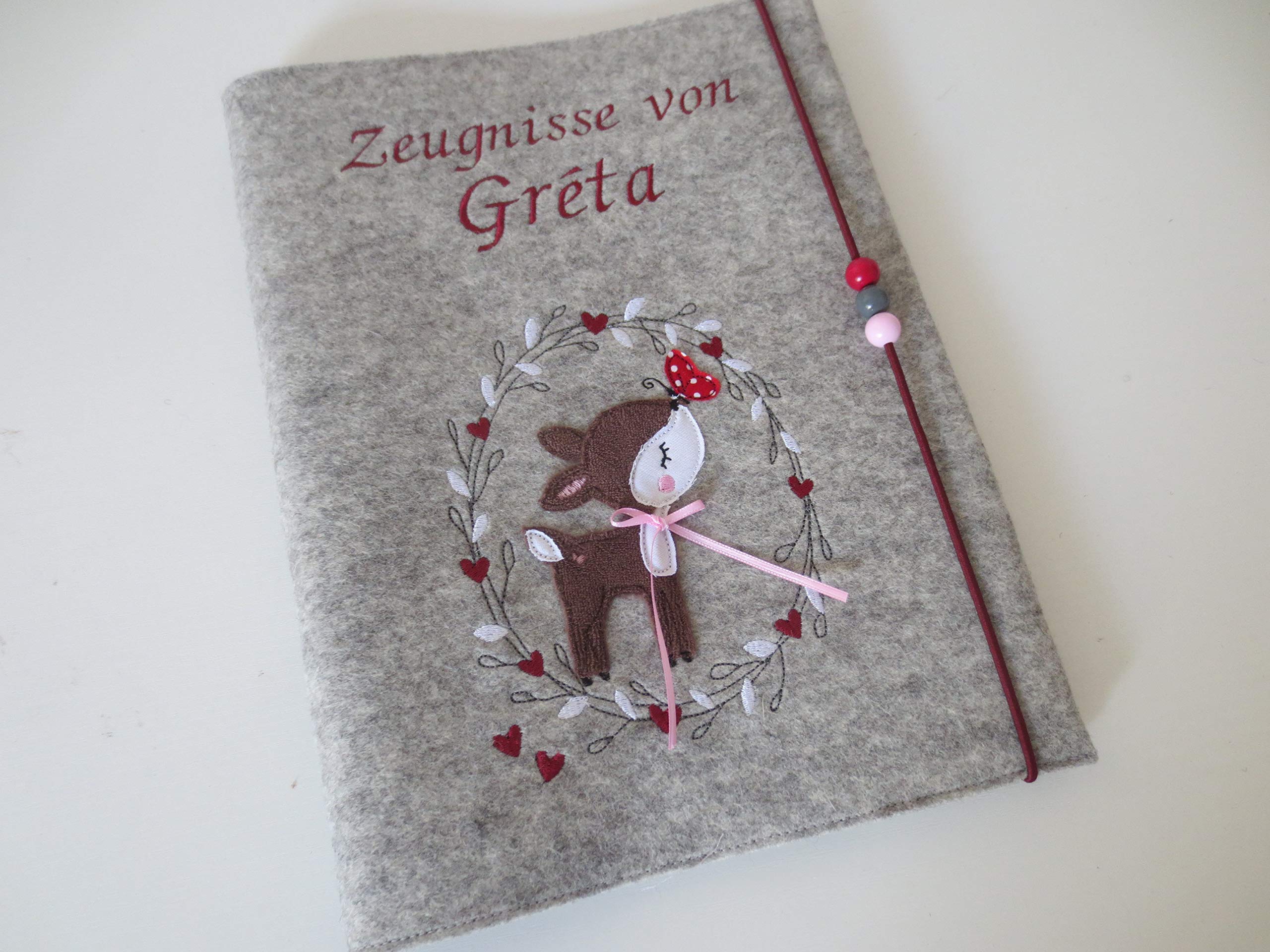 Zeugnismappe Wollfilz Mappe Zeugnisse DIN A4 Grundschule Schule Reh
