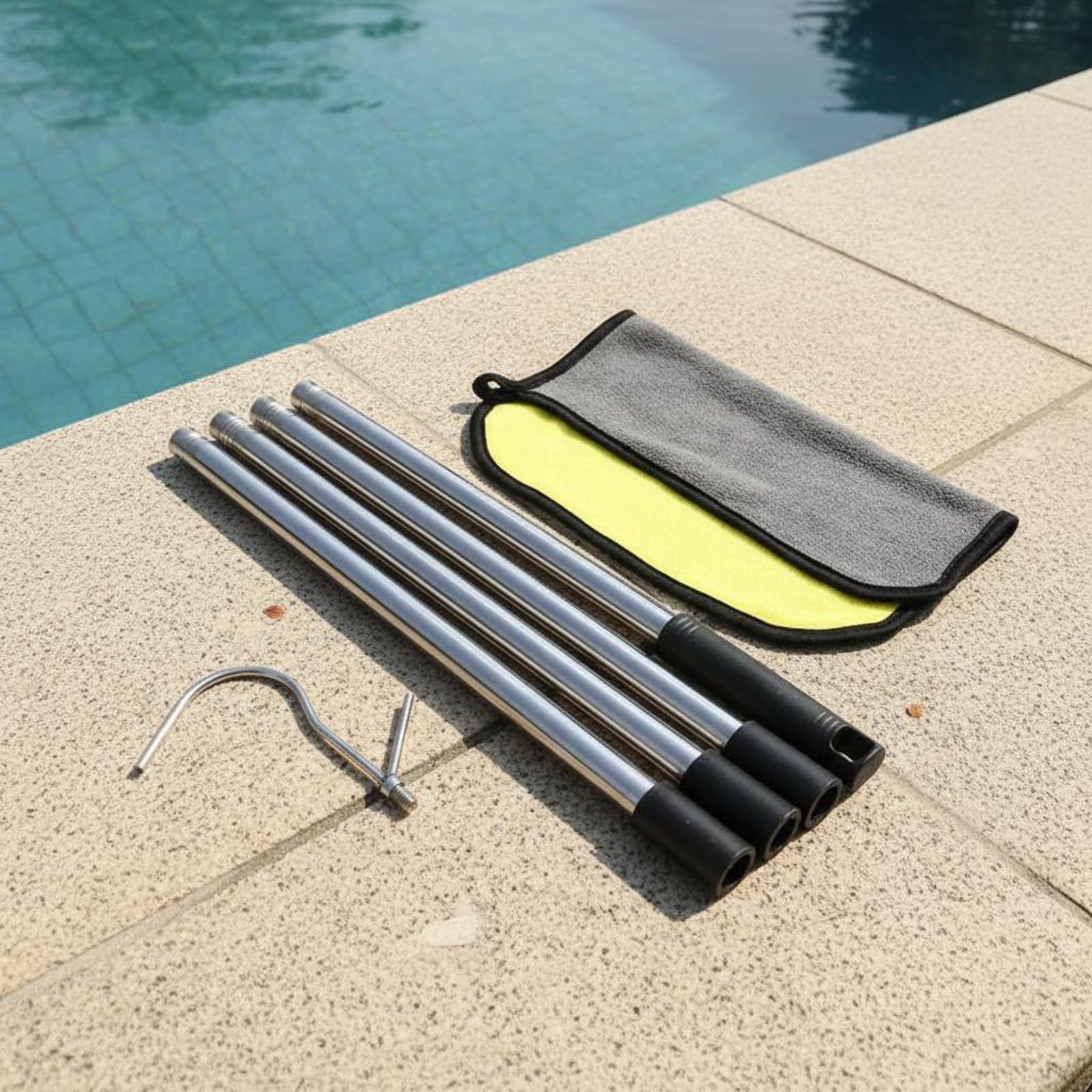 Gralara Manche Télescopique avec Crochet Universel Perche de Récupération Piscine Multifonction, 120CM, Thickened