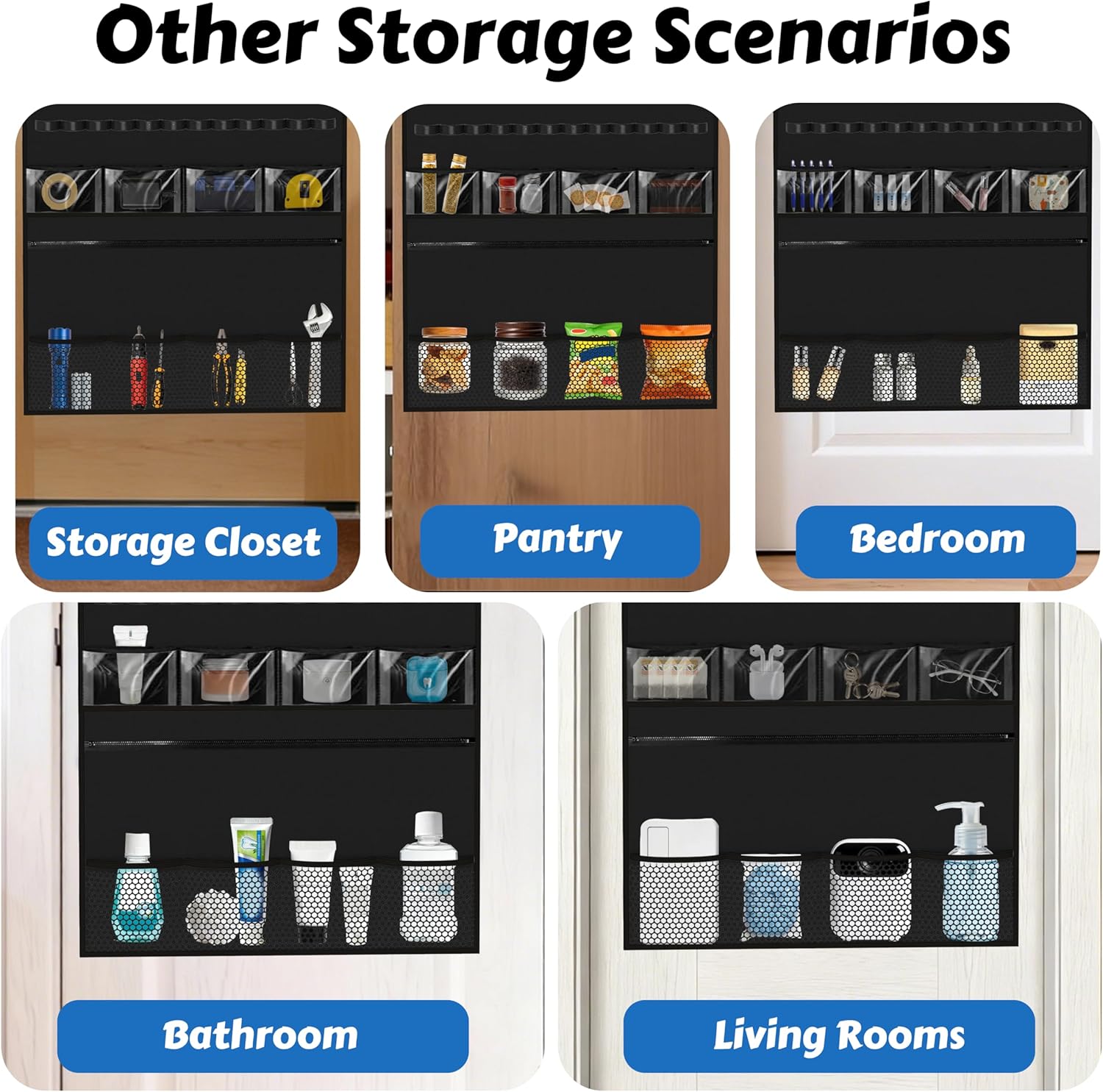 Over the Door Organizer for Toy Storage, 68.9"x25.6" Door Hanging with Hooks Slots Pockets and Felt Display Cabinet for Toy Guns, Toy Cars, Stuffed Animal, Home Living Space Saving Storage (Black)