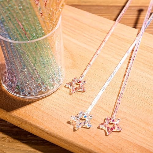 Miniatura 4 de Mudder 100 palitos de Halloween de 9.1 pulgadas, agitadores de cóctel de plástico para bar, de plástico desechable, estrella superior de cristal,