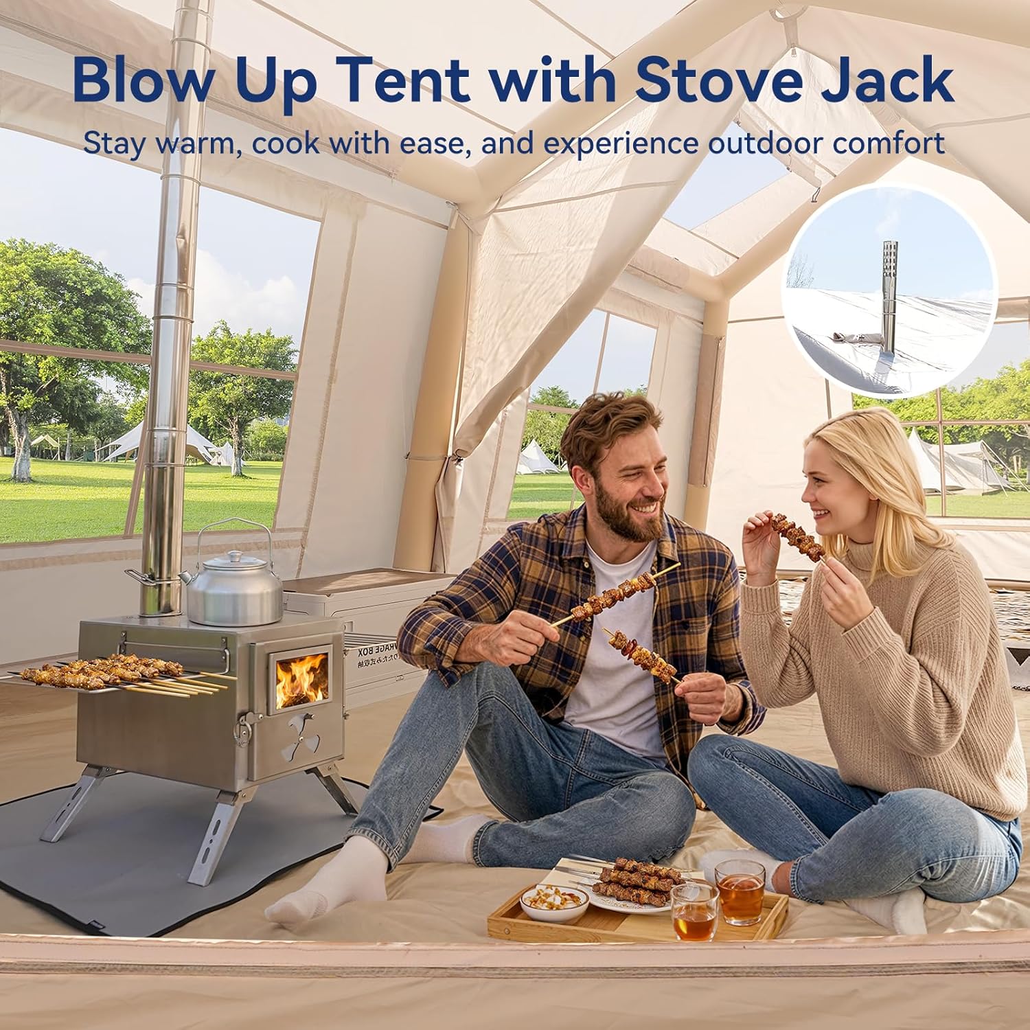Inflatable Blow Up Tents for Camping,Waterproof Oxford Hot Tent with Manual Pump,Spacious Easy Setup Inflatable Camping Air Tent for Family Glamping 4/6/8/10/12 People
