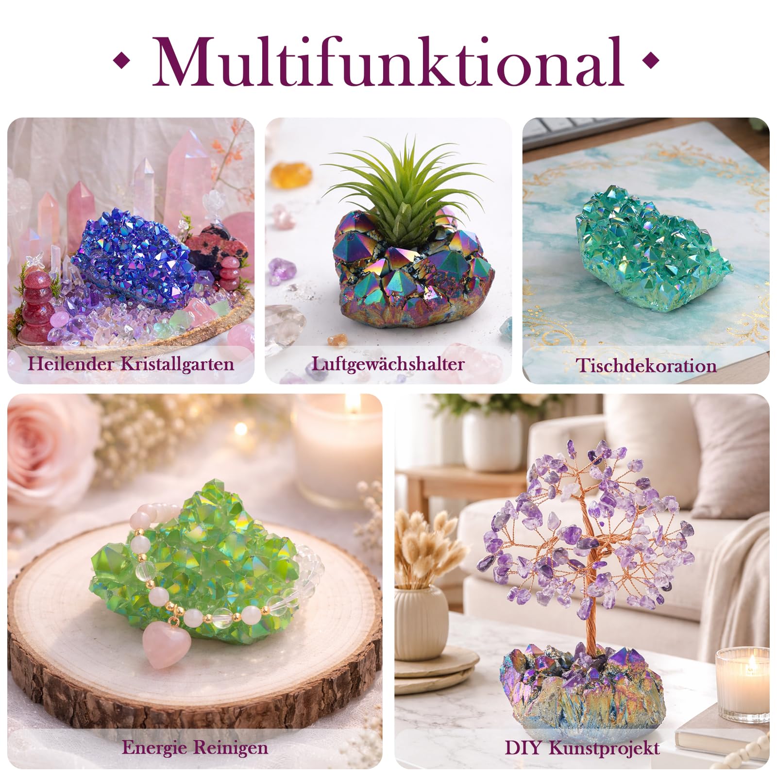 mookaitedecor Titanium Coated Natürlichen Bergkristall Rohstück Geode Dekorative Stein Naturstück Edelstein Dekoration Probe