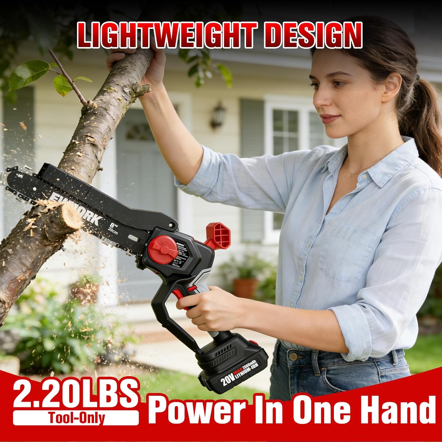 EWORK Mini Chainsaw Cordless 8-Inch, Brushless Motor, Mini Electric Chainsaw Cordless Battery Powered with Auto-Tension, Lightweight, Small Handheld Chainsaw for Pruning & Wood Cutting