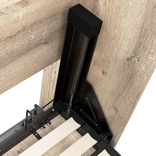 Vista 4 de Bestar Pur Murphy, cama de pared que ahorra espacio para habitación de invitados multiusos u oficina en casa, tamaño full, marrón rústico Marrón