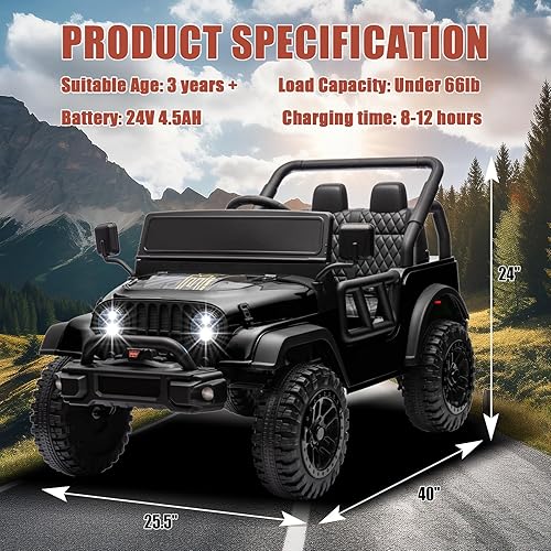 Miniatura 5 de POSTACK Auto de paseo de 24 voltios con control remoto parental, vehículo eléctrico alimentado por batería 4x4, juguete UTV 4WD para que los niños