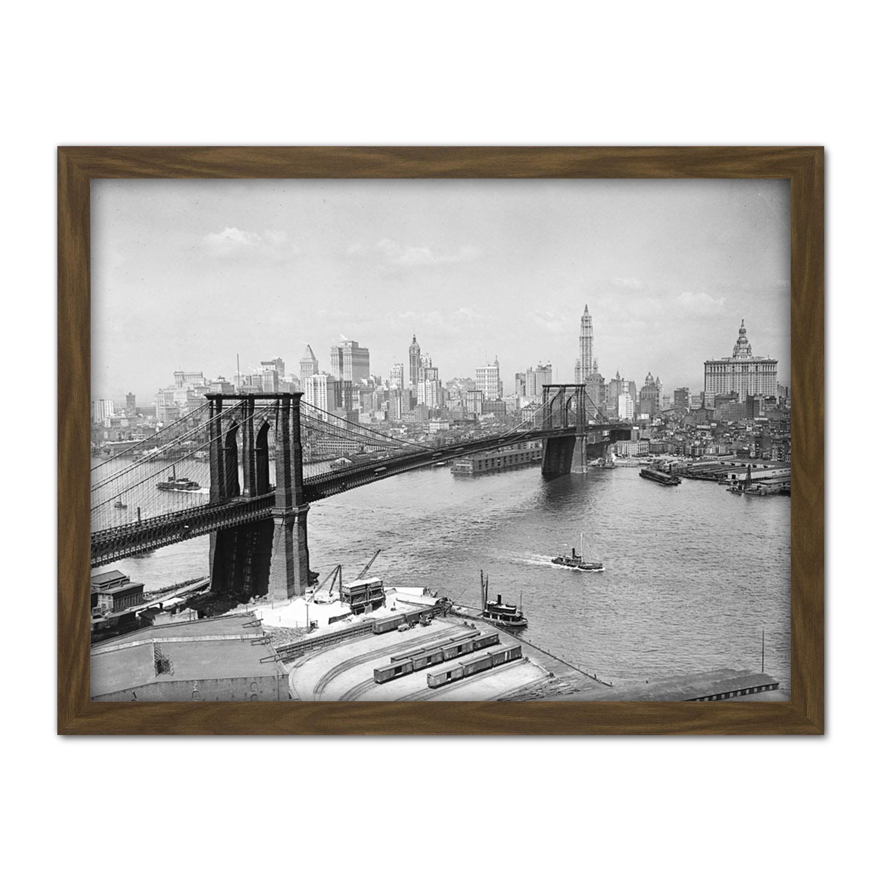 Artery8 Brooklyn Bridge New York City Skyline 1910 Photo Artwork Framed Wall Art Print 18X24 Inch