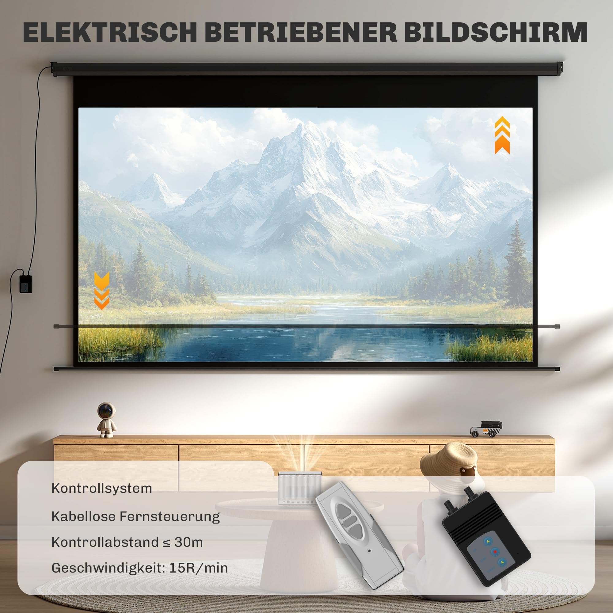 HOMCOM Beamer-Leinwand Elektrisch 266 x 149 cm 16:9, Metall Schwarz | Projektionsleinwand mit Fernbedienung, Filmleinwand für Heimkino, Präsentation