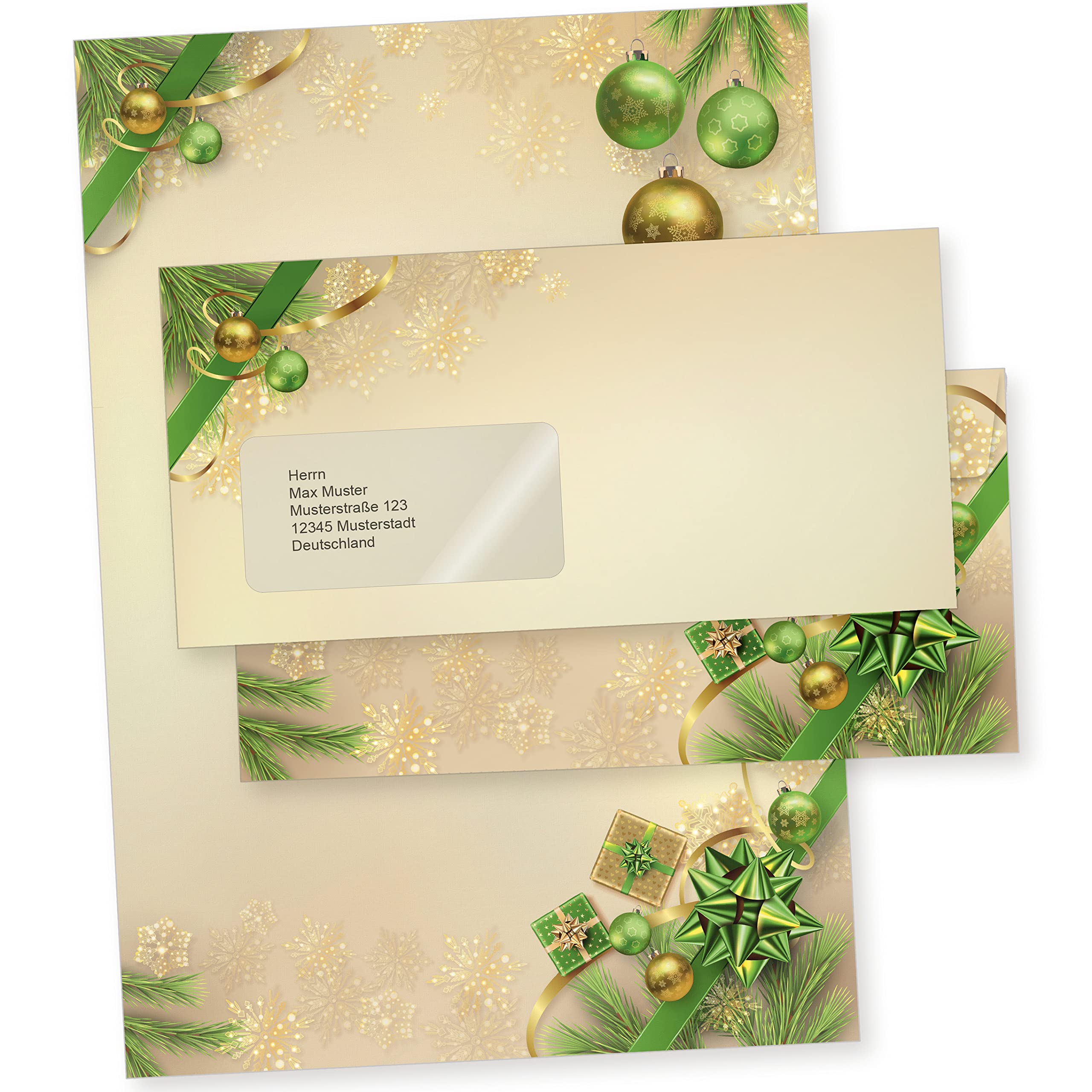 Chalet Noel 250 Sets Weihnachtsbriefpapier mit Fensterumschlag, Briefpapier Weihnachten A4 mit Umschlag mit Fenster