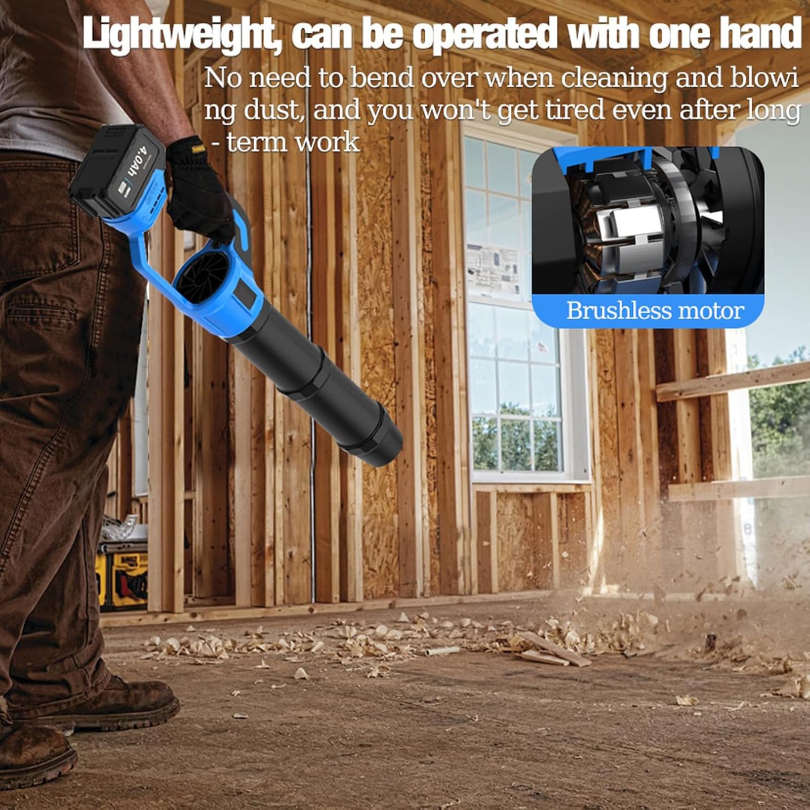 Aspiratore e trituratore per foglie, batteria da 4000 mAh, leggero 18300 giri/min, per la cura del prato, il patio, la pulizia del cortile, la rimozione di polvere e neve