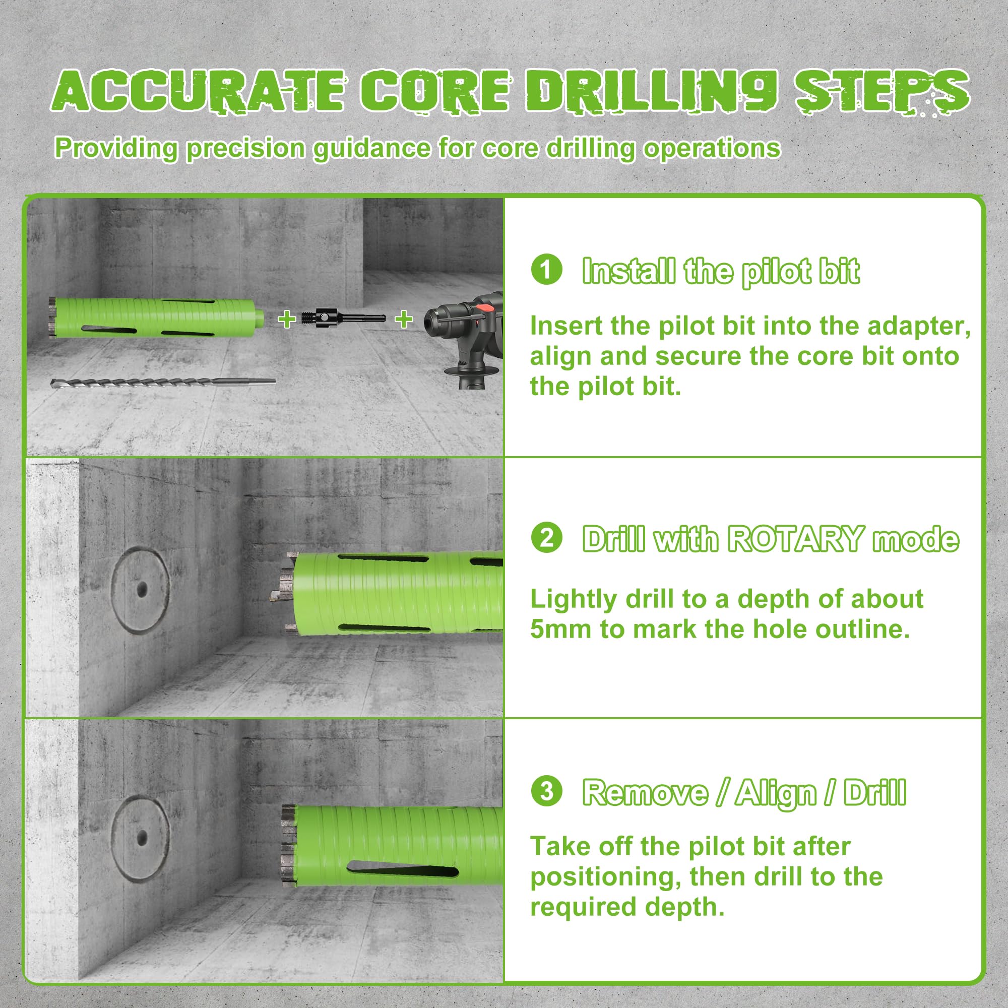 Dry Core Drill Bit Kit - 2.5" with Adapters -3