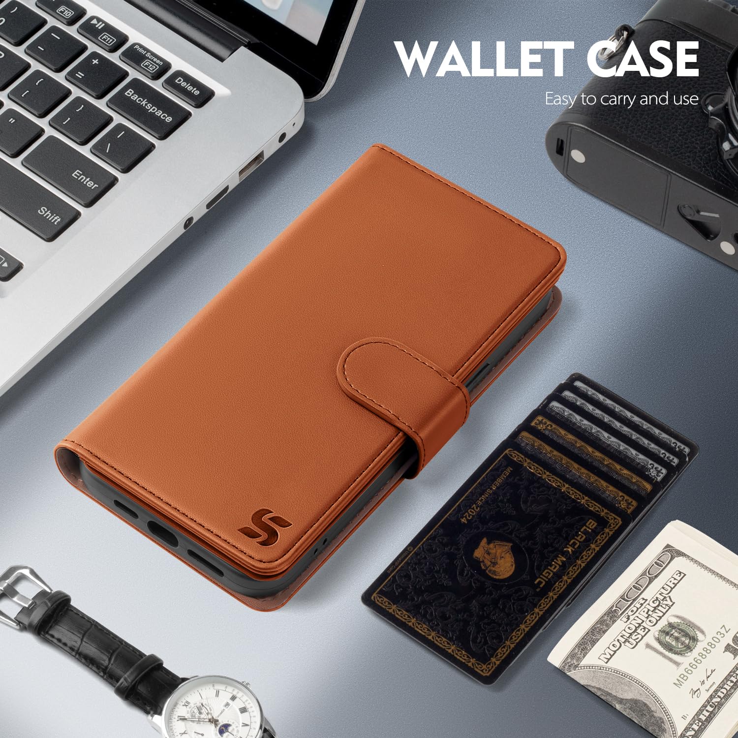 Shieldtop Funda tipo cartera compatible con iPhone 13 Pro Max con tarjetero, para mujeres y hombres, bloqueo RFID, piel sintética, funda protectora de poliuretano termoplástico con ranuras para