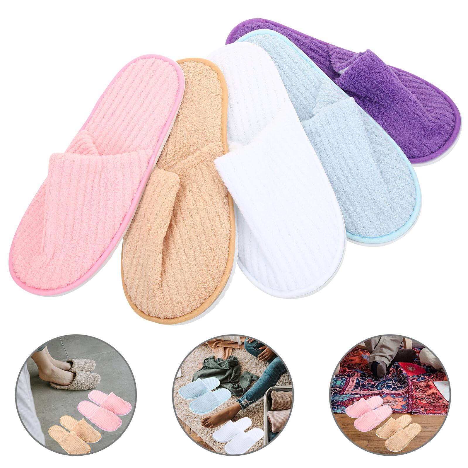 IMIKEYA 10 Paia Pantofole da Casa in Pile di Corallo Antiscivolo e Lavabili, Calde e Confortevoli per Autunno e Feste, Comode e Portatili