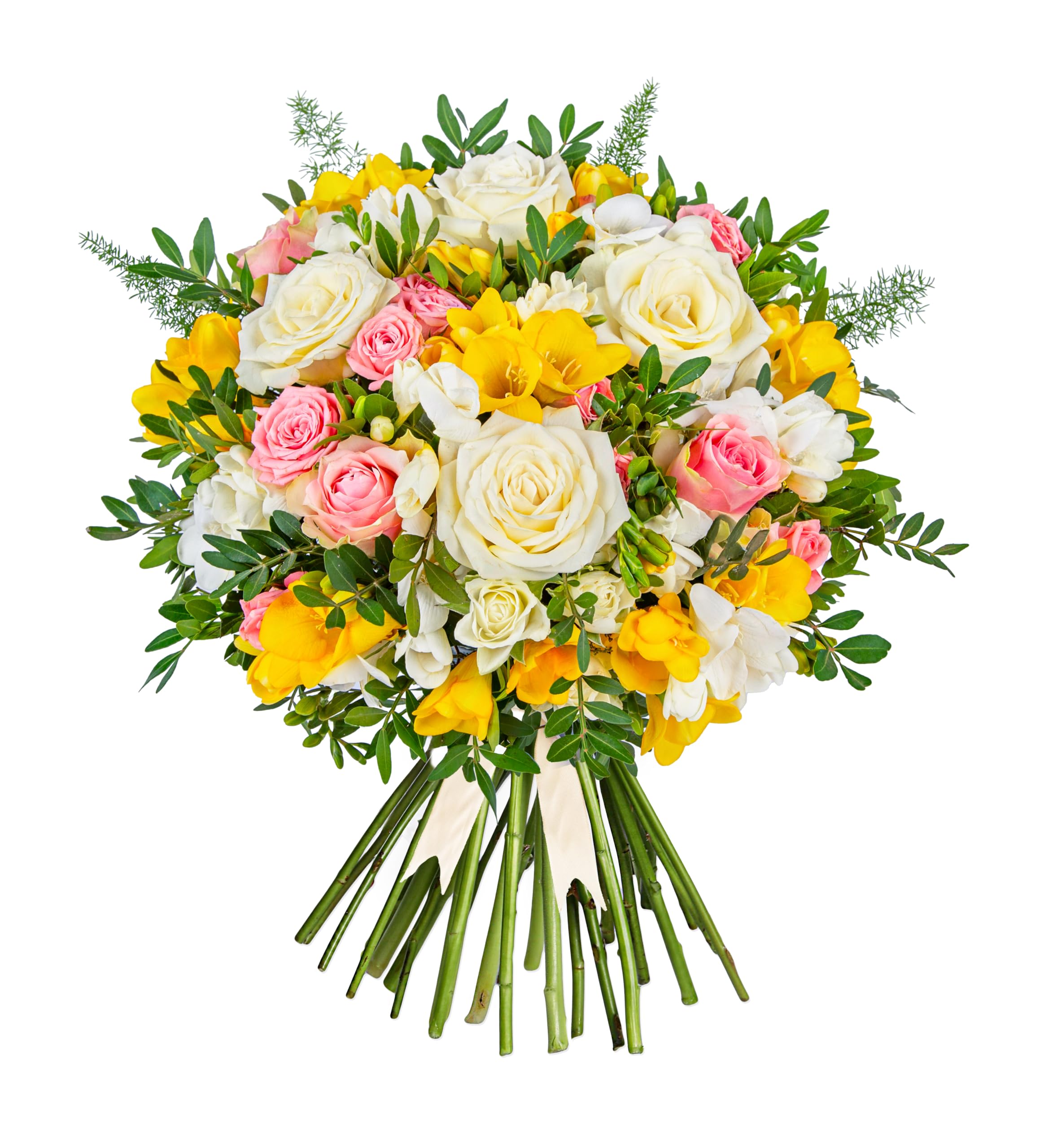 Rose and Freesia - Fresh Flowers - Birthday, Anniversary, Get Well, Thank You, Occasion Flower - Cut Floral Arrangement for Home Décor, Gifts, Weddings, Sympathy, Celebrations, Mothers Day - Medium