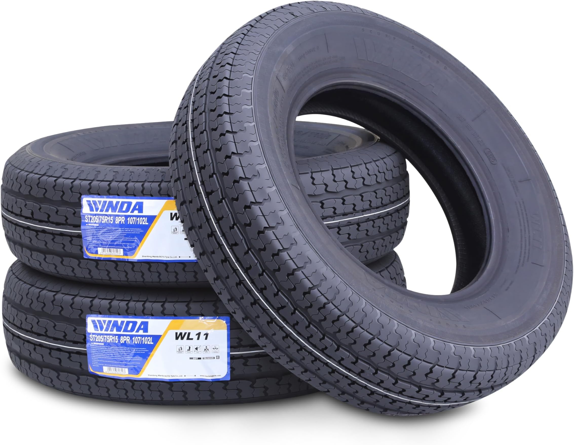 WINDA Premium Trailer Tires ST205/75R15 205 75 15 8-Ply Load Range D Steel Belted Radial w/Scuff Guard, Set 3