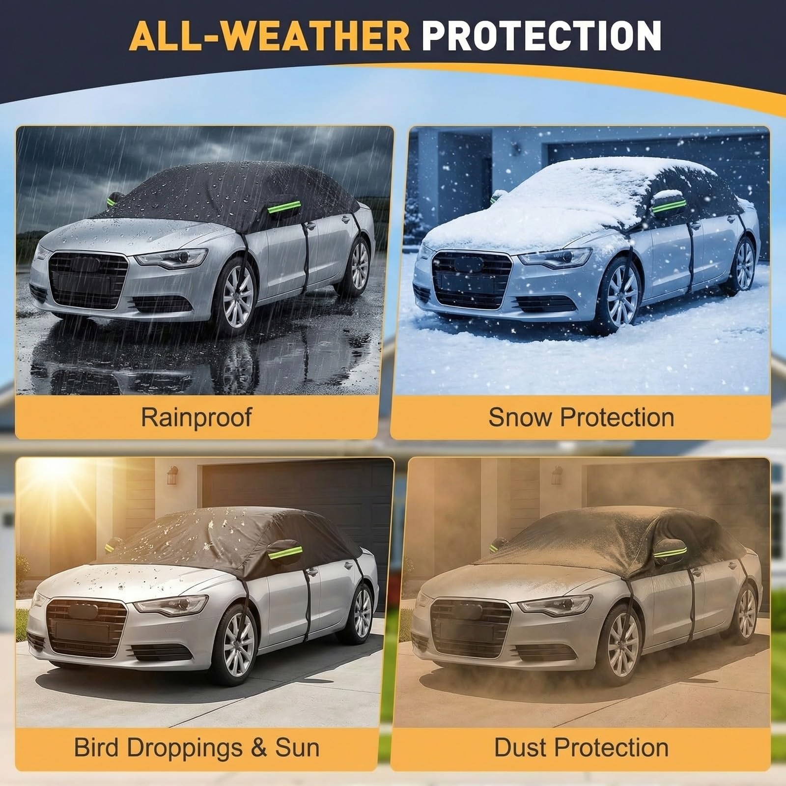420D Autoabdeckung Wasserdicht Outdoor Halbgarage für BMW 3 Series 330Ci E46,Allwetterschutz Autoplane Abdeckplane Auto Winter Sommer, Autogarage Abdeckung(Schwarz)