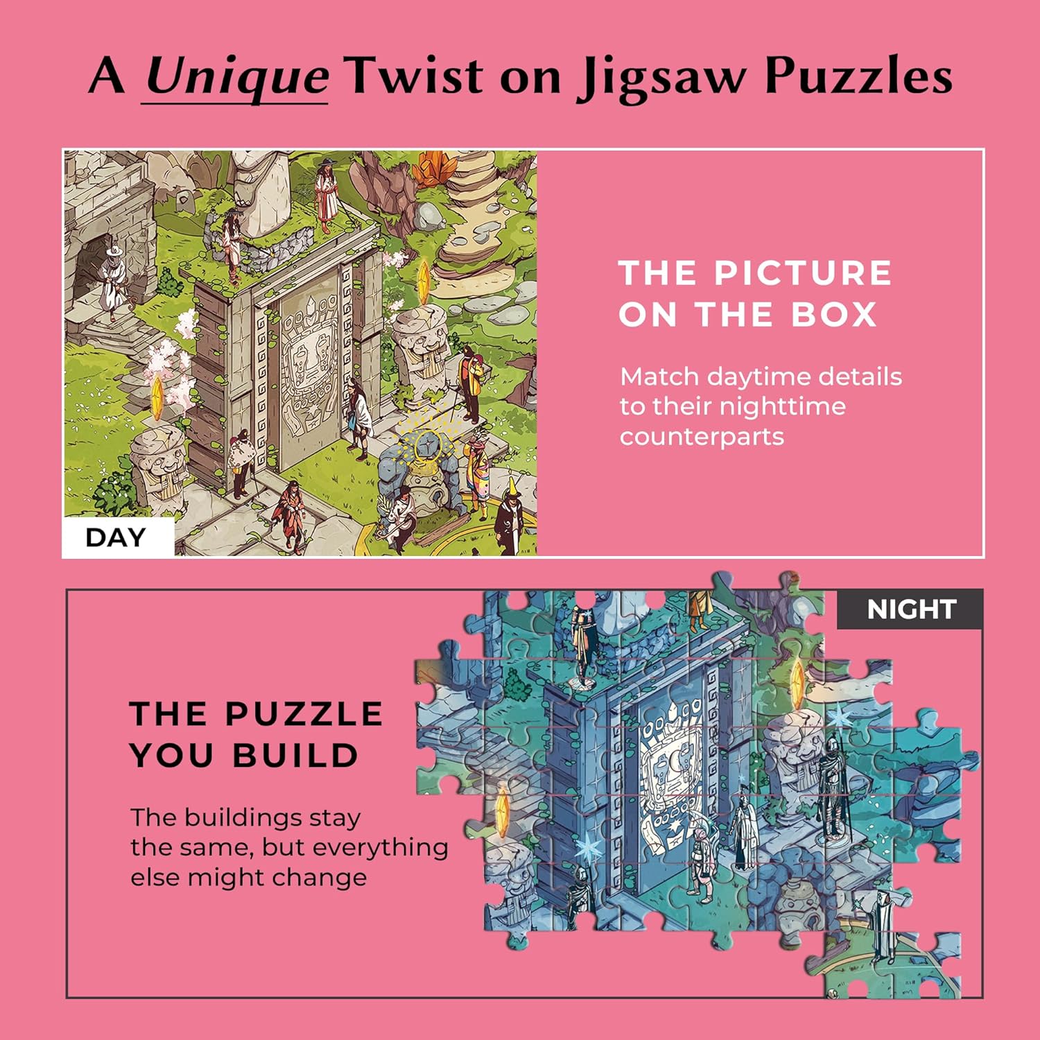 Time Warp Puzzle Series 1 – Day to Night Hidden Scene | 1000 Piece Jigsaw Puzzle for Adults | Discover a Story That Transforms as You Build | Giftable Magic Puzzle Art (Starwatchers)