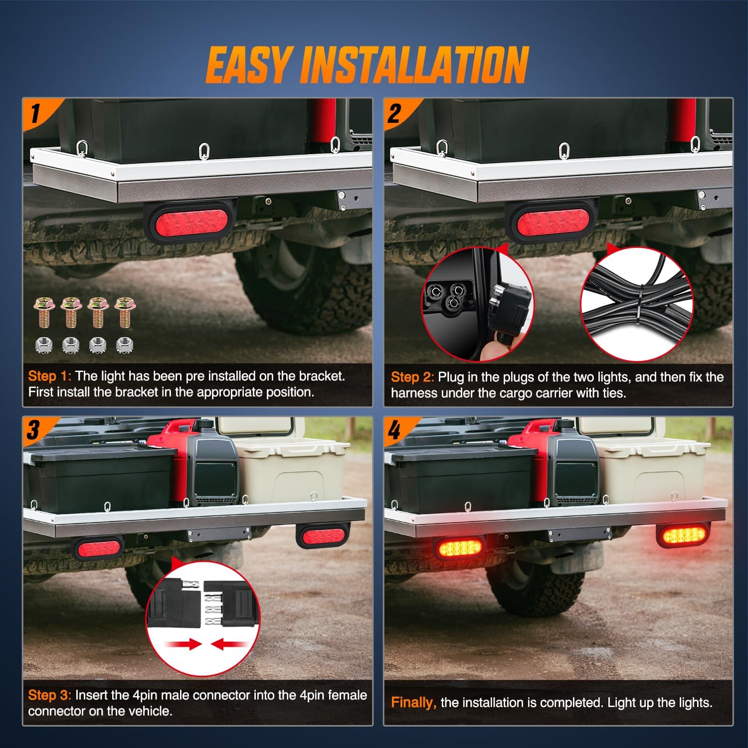 Nilight Hitch Cargo Carrier Oval Light Kit 2PCS 6Inch Red w/Flush Mount Grommet Bracket Harness Waterproof Stop Turn Signal Tail Lights for Luggage Bike Rack Truck Trailer