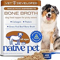Native Pet Beef Bone Broth Powder for Dogs - Food Topper for Picky Eaters, Boosts Hydration, Joint Health & Immunity - 48 Scoops