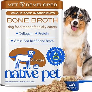 Native Pet Beef Bone Broth Powder for Dogs - Food Topper for Picky Eaters, Boosts Hydration, Joint Health & Immunity - 48 Scoops