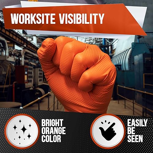 Miniatura 9 de CHAMPION - Guantes de nitrilo naranja, 8 mil, guantes de resistencia industrial, automotriz y mecánico