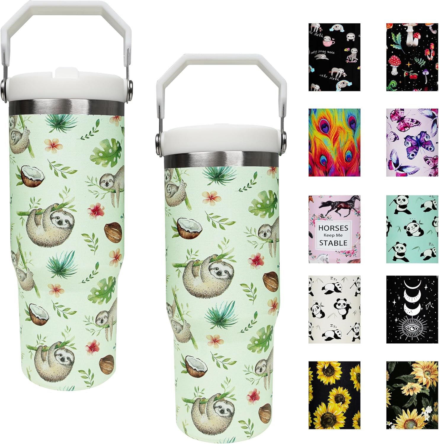 30 oz Bohemia Flip Straw Tumbler with Top Handle - Reusable Vacuum Insulated Flip Top Water Bottle for Home, Office, Car