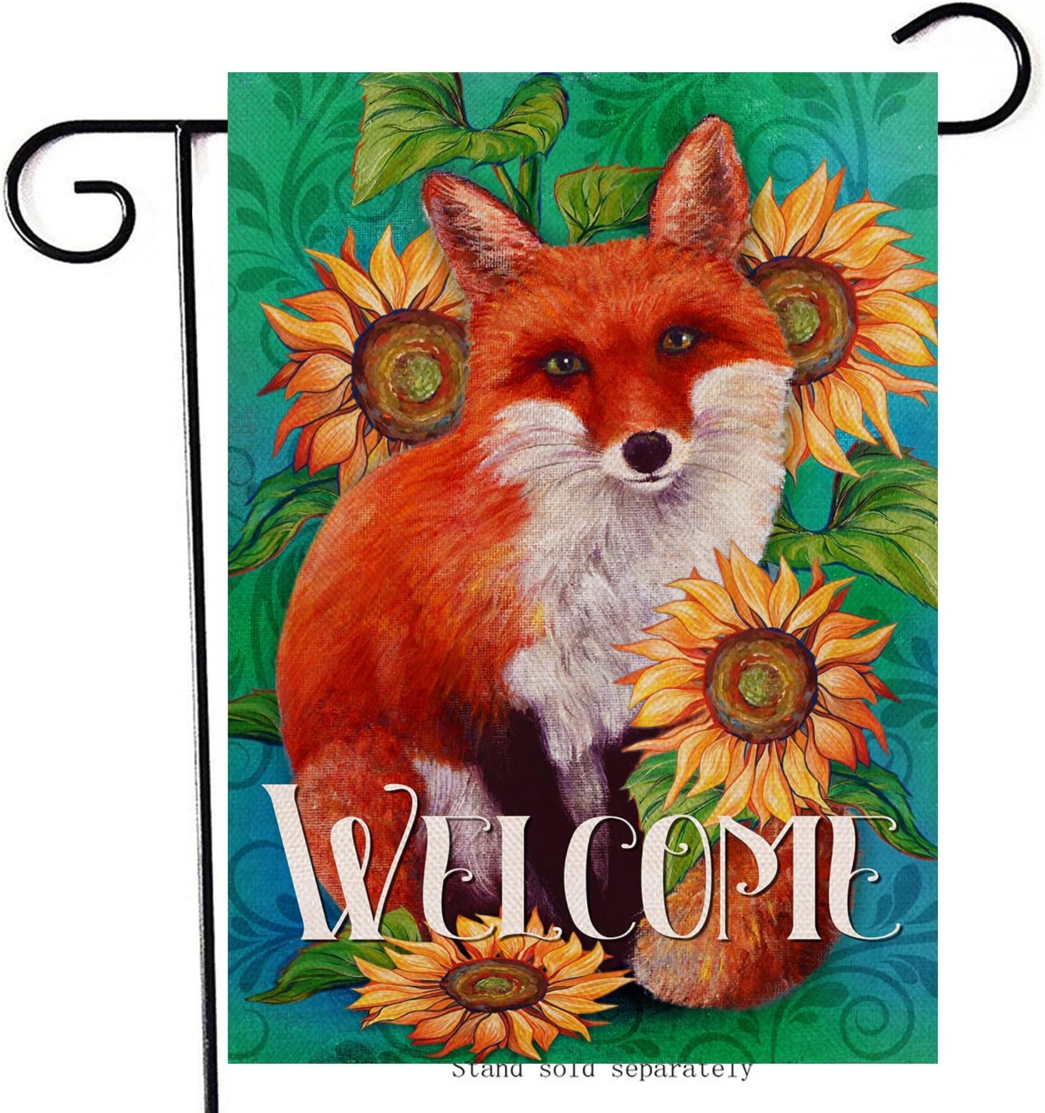 Artofy Fox Welcome Decorative Garden Flag, House Yard Lawn Summer Fall Sunflower Animal Decor Sign Flower Outdoor Small Burlap Flag Double Sided, Autumn Home Outside Vintage Farmhouse Decoration 12x18
