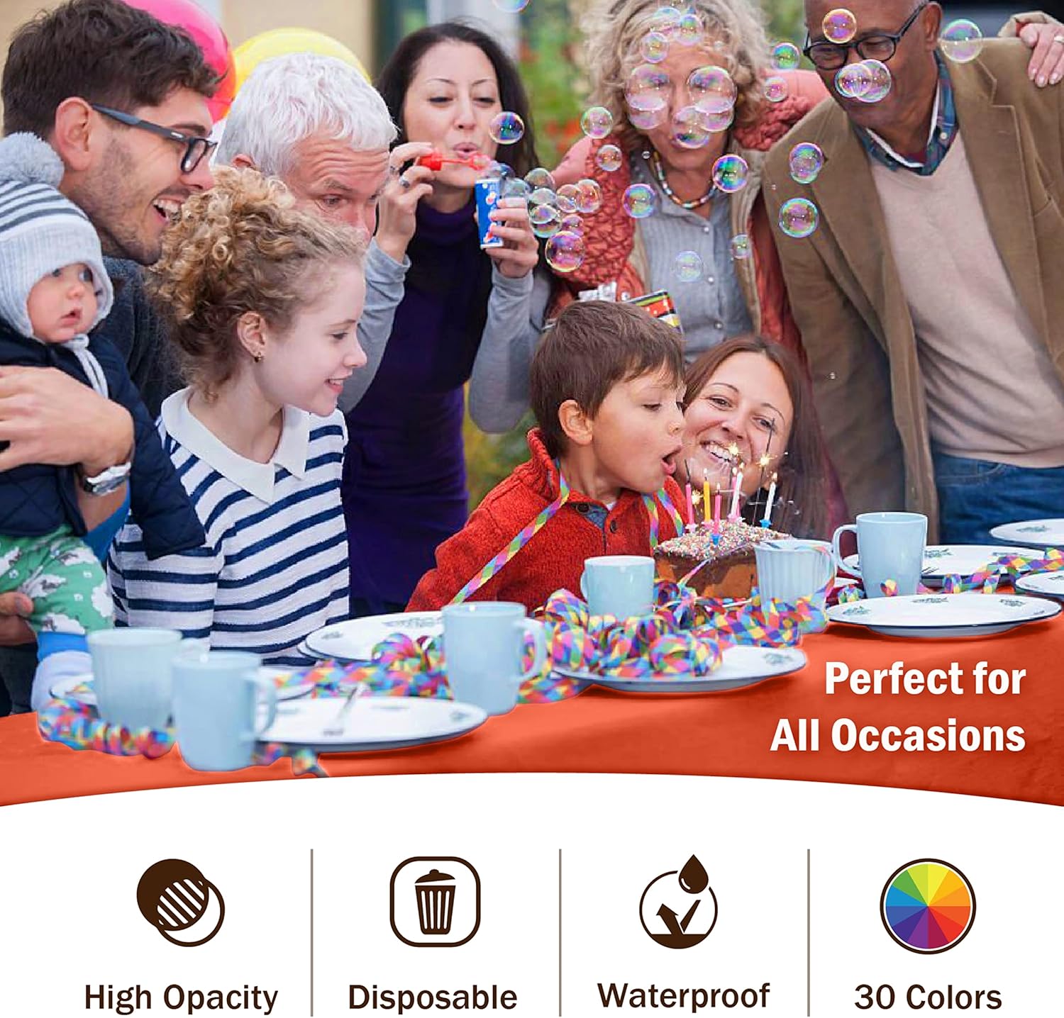 Party Solids Orange Rectangular Plastic Tablecloth - 54x108 Inch, Pack Of 24