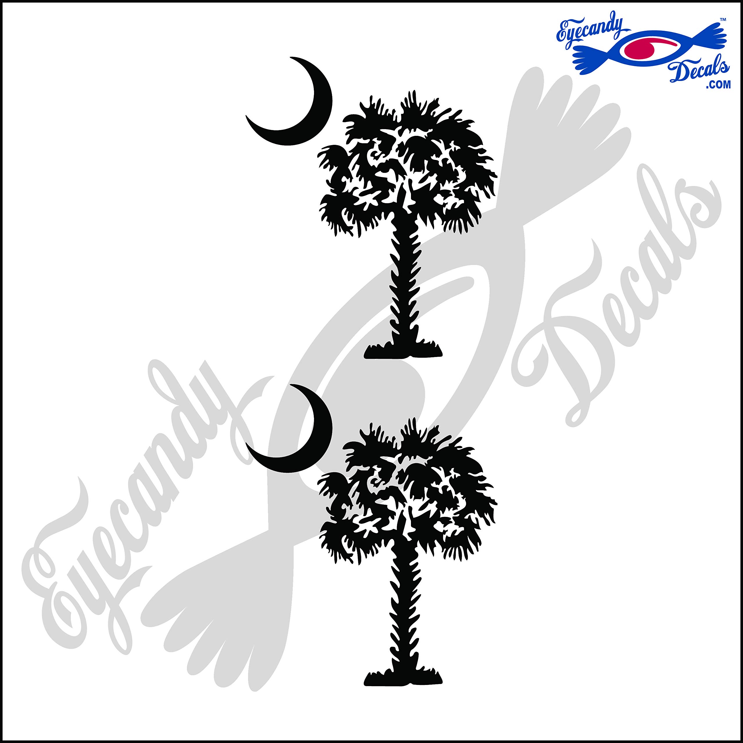 South Carolina Palmetto Moon (Detailed Style) 3" Decal Sticker 2 Pack Black