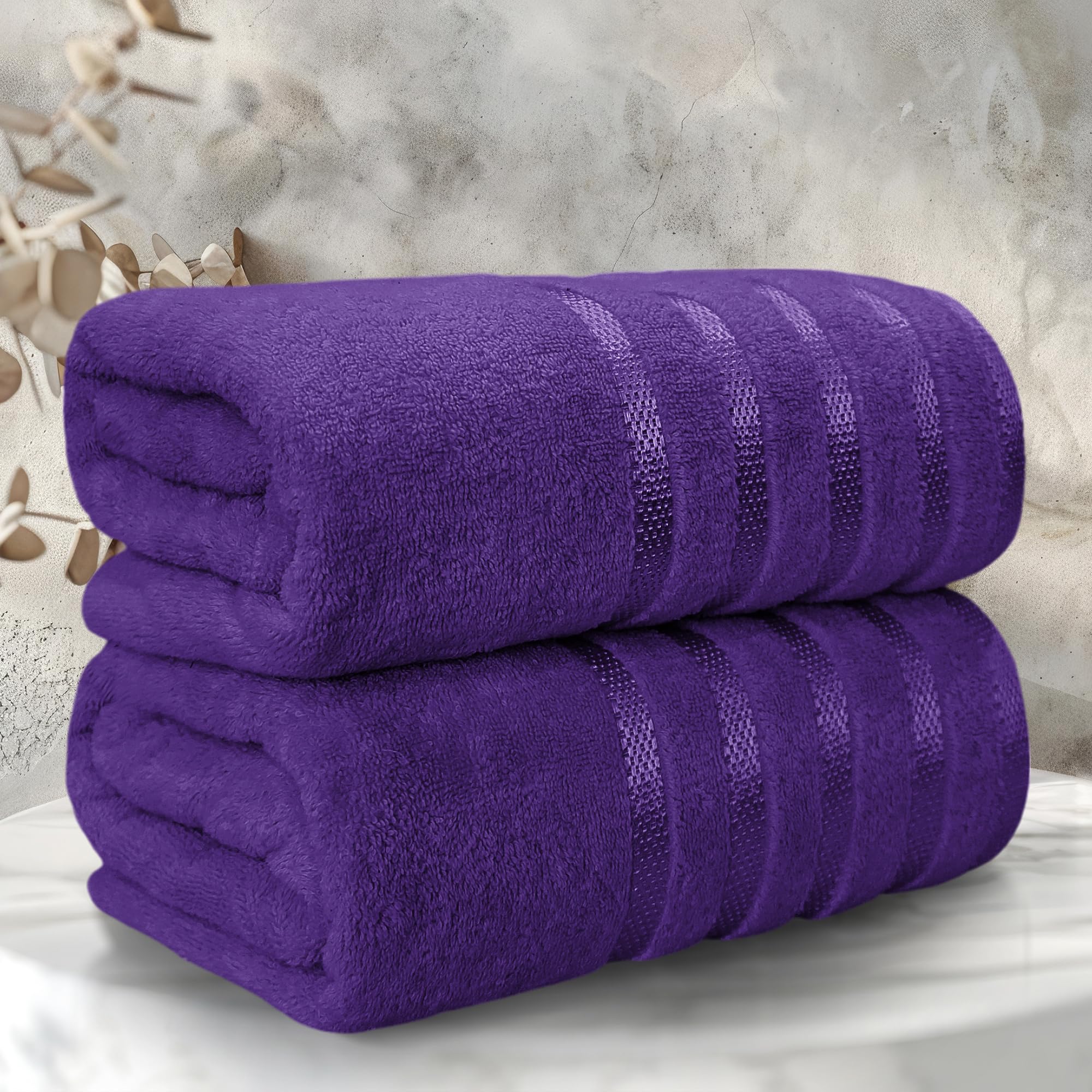 Casabella Bath Sheets - Luxury 2 Pack Bathsheet 90x180 cm - 100% Cotton Towels - Quick Dry Extra Large Bath Towel - Super Soft Highly Absorbent Jumbo Bath Sheet - Large Bathroom Towels - Purple