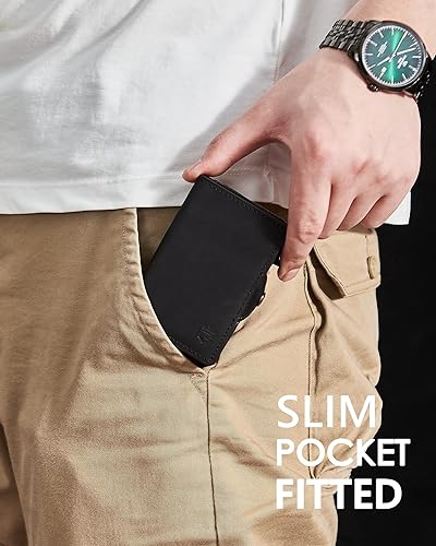 Miniatura 9 de Gemonklee Billetera para hombre con tarjetero para AirTag, billetera inteligente de cuero para hombres, billetera desplegable para Airtag, bloqueo
