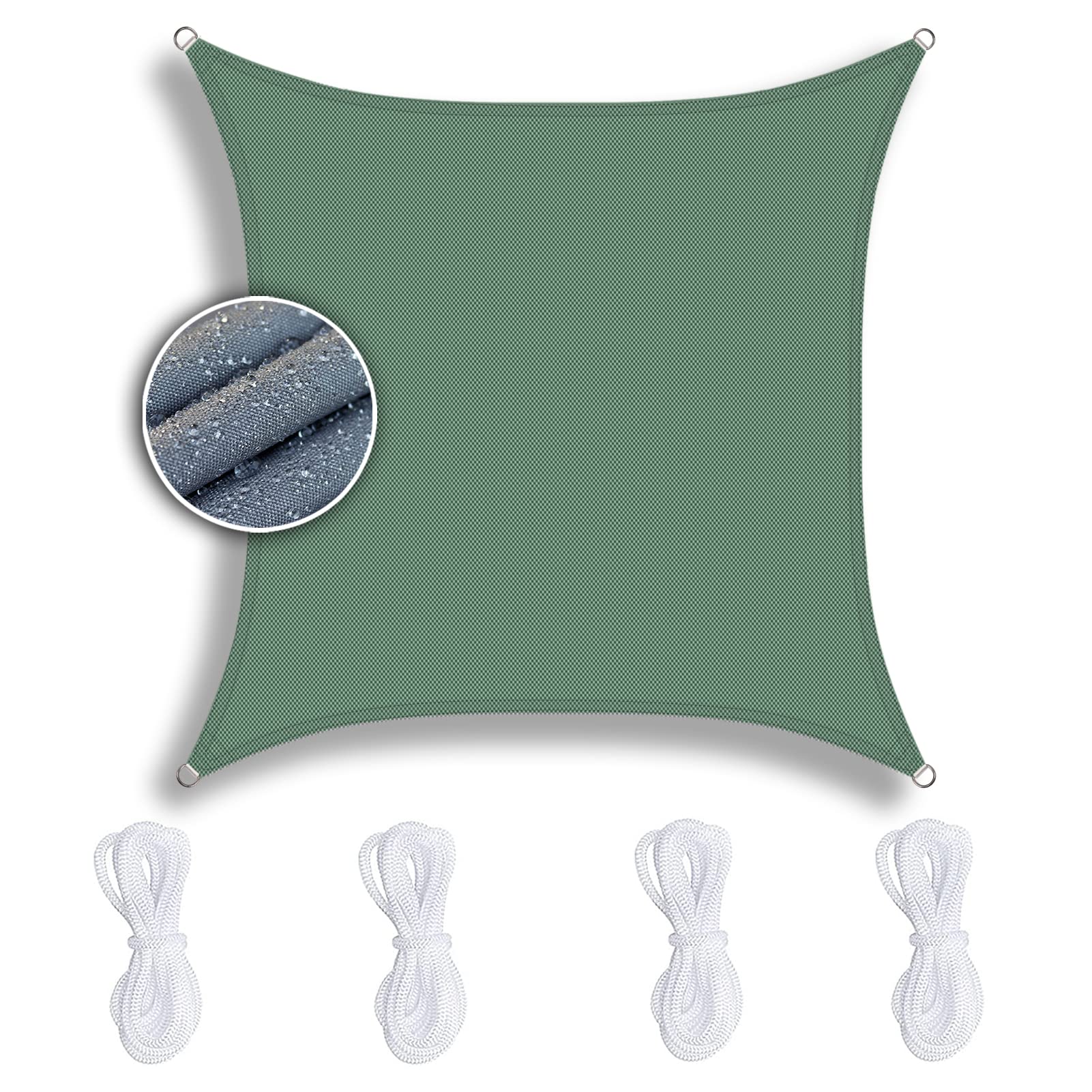 Voile d Ombrage Carré 4x4m Vert Foncé， Toile d'Ombrage résistant à l'eau 90% de Protection UV Respirante, Voile d Ombrage pour Pelouse Balcon Plage