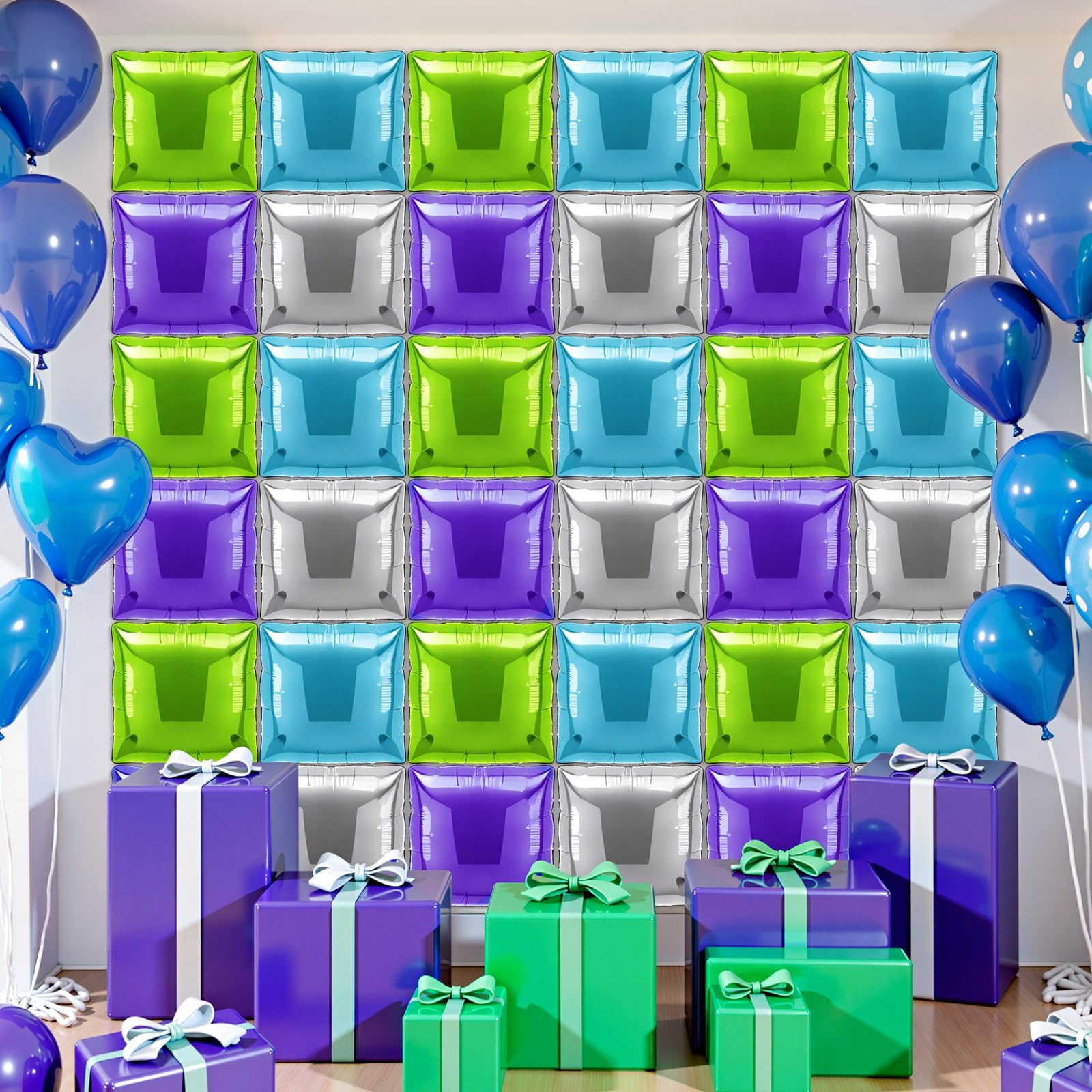 Charnoel 36 Pcs Buzz Birthday Decorations Balloons Brick Square Foil Balloons Wall Backdrop Arch Kit Double Sided Metallic for Cartoon Video Game
