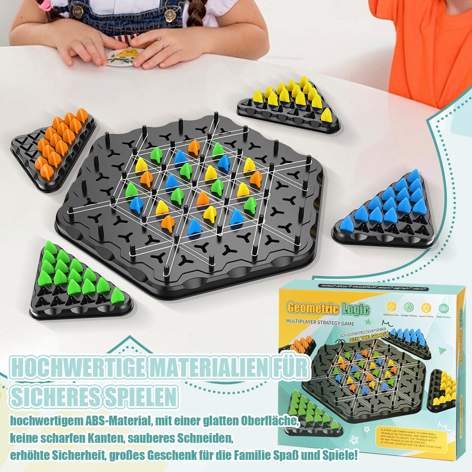 Chain Triangle Game,Chain Chess Desktop Rubber Band Game,Elastic Band Triangle Games,Brain Teaser Strategy Game Toy,Portable Chess Party Supplies for Kids Adults Family Gathering Travel - Image 3