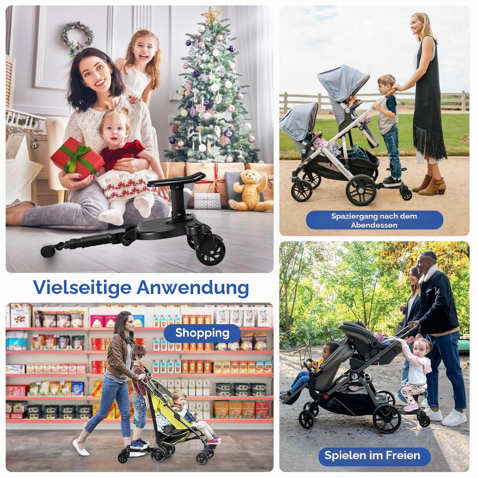 Buggy Board, Kinderwagen Trittbrett, Universal für alle Kinderwagen, Trittbrett Kinderwagenzubehör für Kinder von 2-6 Jahren, max. Belastung von 25kg, schwarze Räder