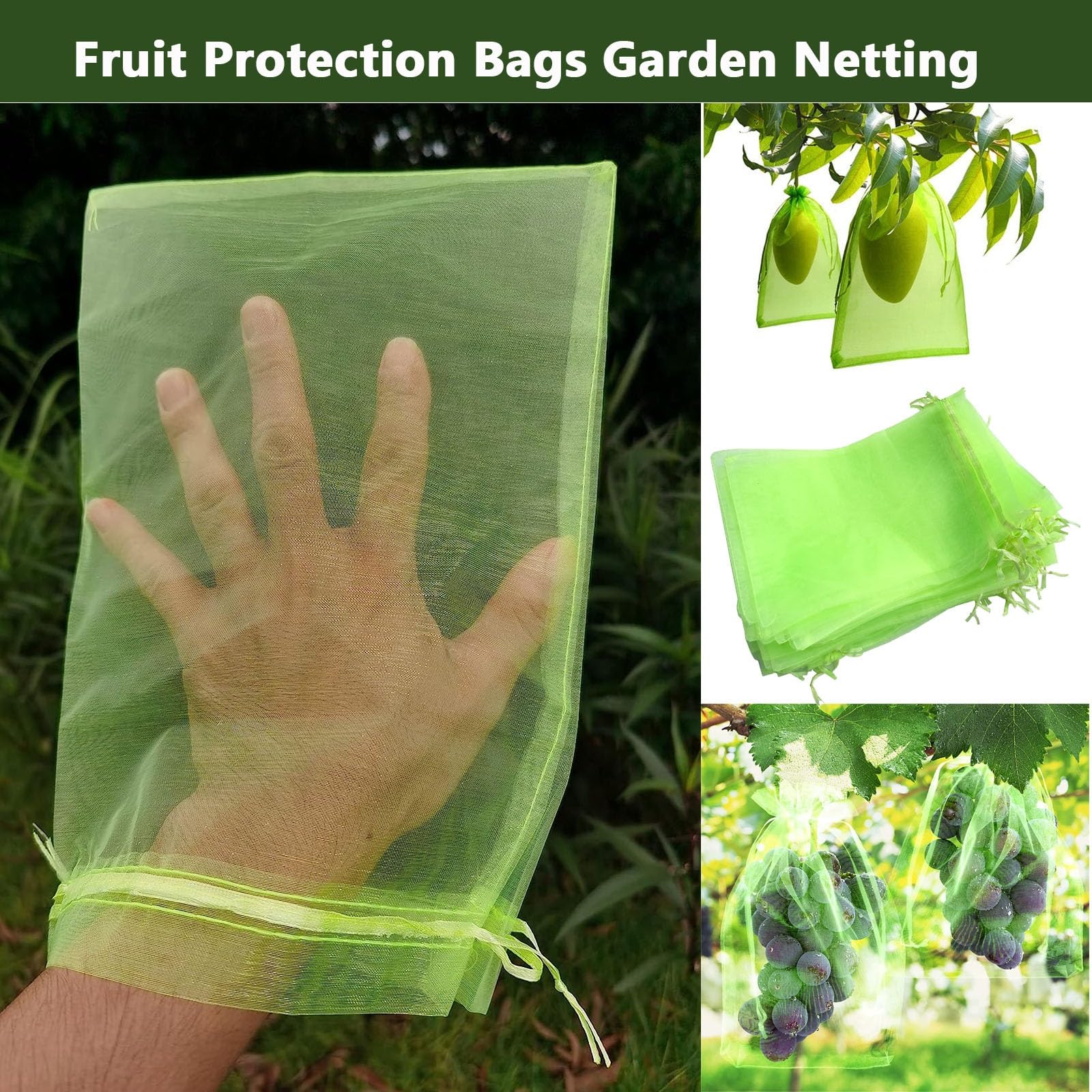 50 Sacs De Protection Fruits En Organza 30x20 Cm - Avec Cordon, Réutilisables, Contre Insectes Et Oiseaux, Pour Raisins, Fraises, Tomates...