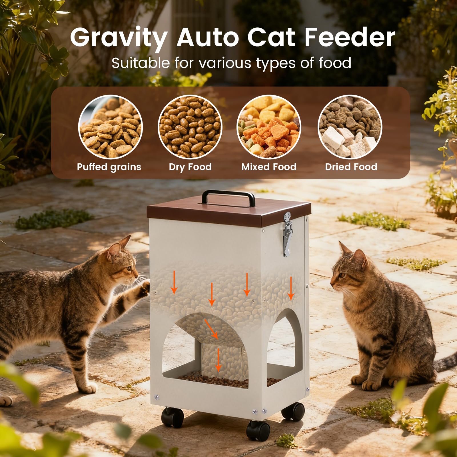 Automatic Cat Feeder for 4 Cats 5L Auto Cat Food Dispenser with Wheels for Puppies and Kittens, Multiple Cats Feeder Outdoor Large Capacity Galvanized Steel Gravity Pet Feeding Station - image 4