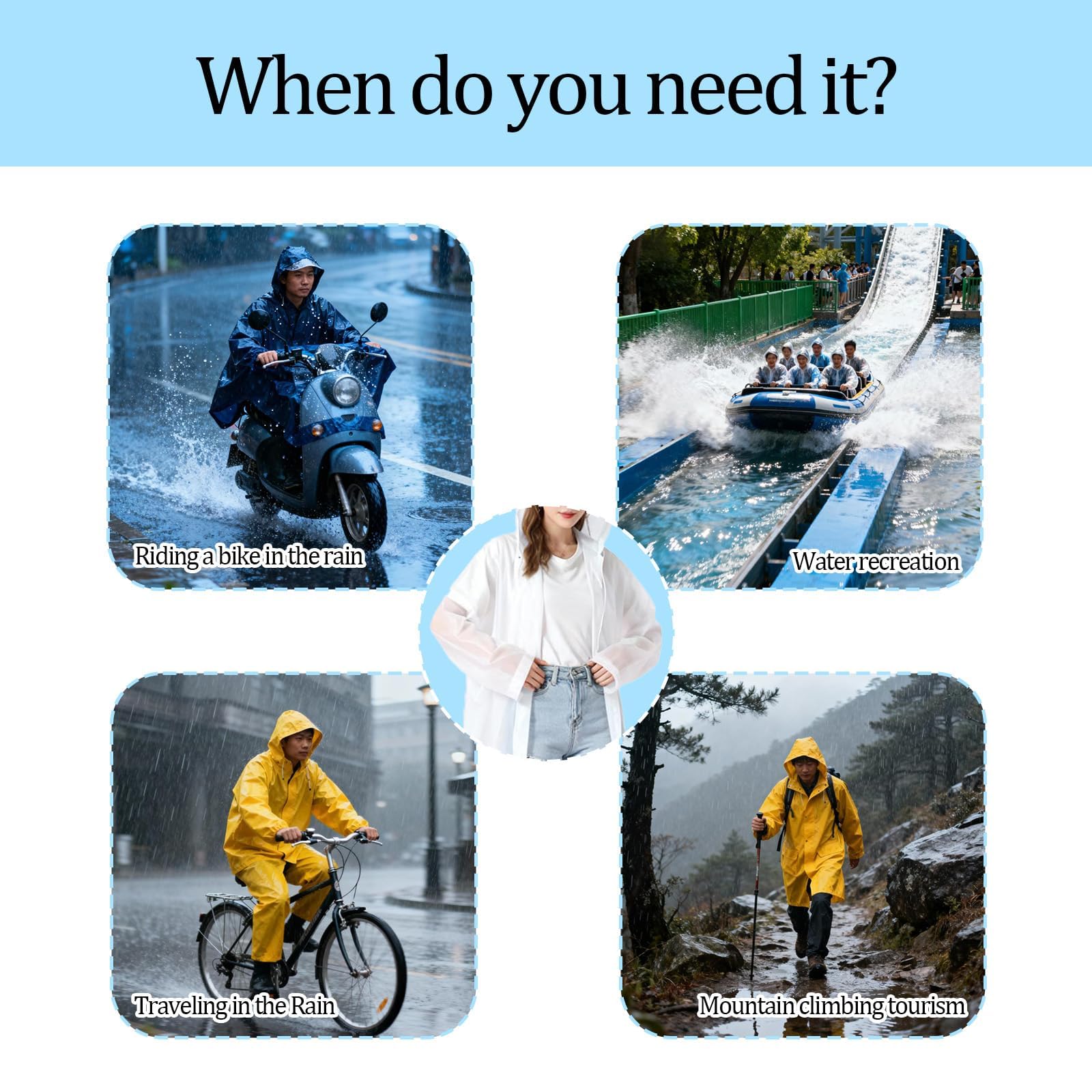 Pack De 2 Ponchos De Lluvia Impermeables Reutilizables EVA Unisex Con Capucha Y Mangas Para Viajes Y Senderismo
