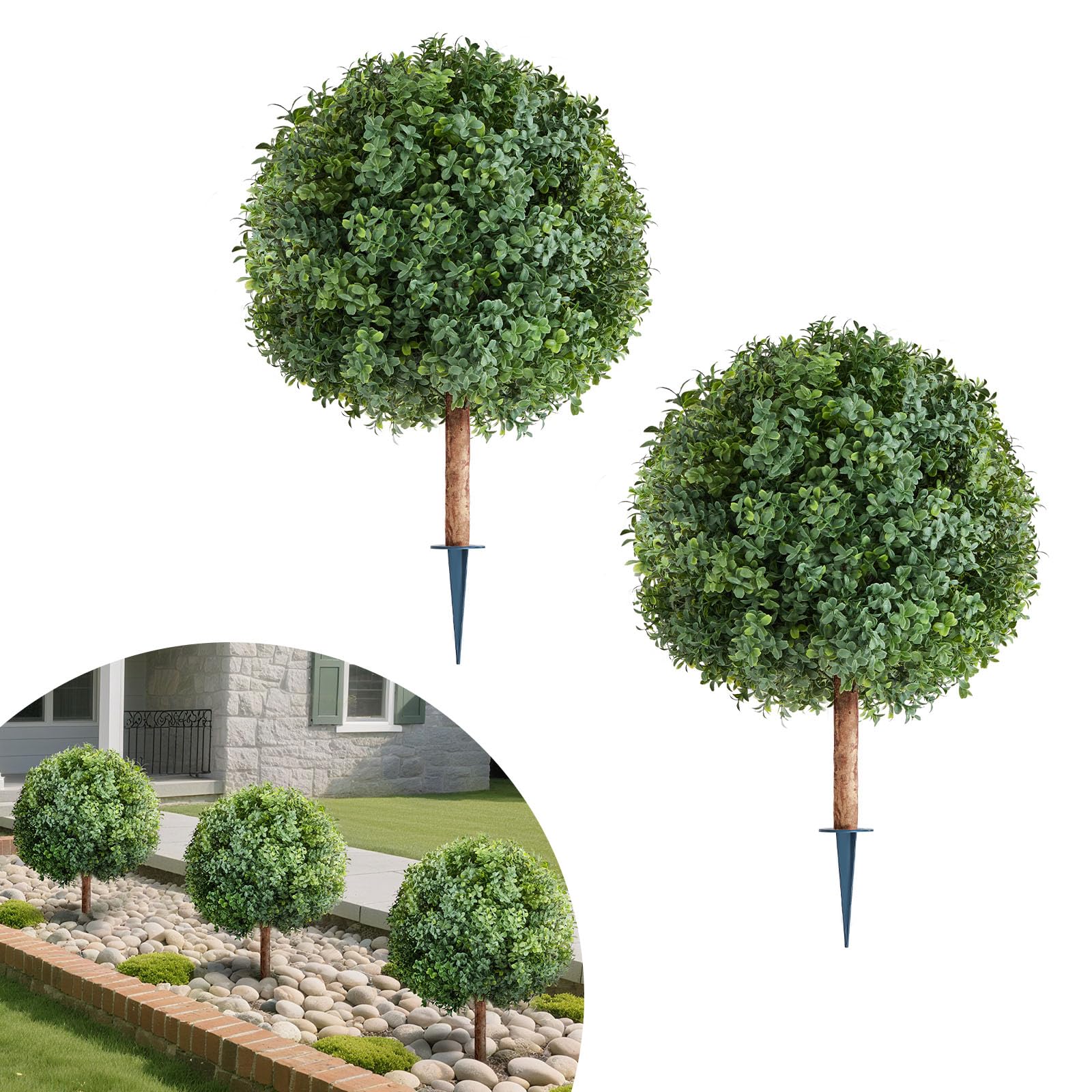 VEVOR Alberi di Bosso Artificiali con Picchetto da Terra Set di 2 pz da 686 mm di Arbusti e Cespugli Finti, Aspetto Reale per Decorazioni Portici Anteriori Esterni, Interni, Patio, Giardino