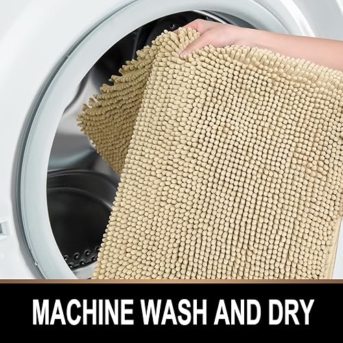 Miniatura 7 de Tapete de baño extra largo de felpilla suave, tapete lavable a máquina y antideslizante para puerta, baño, habitación, tapete de microfibra