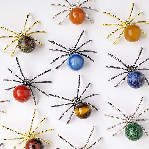 Miniatura 4 de Runyangshi 1 bola de cristal natural de ojo de tigre de 2 pulgadas, hecha a mano, estatua de araña animal, cristal curativo para decoración de