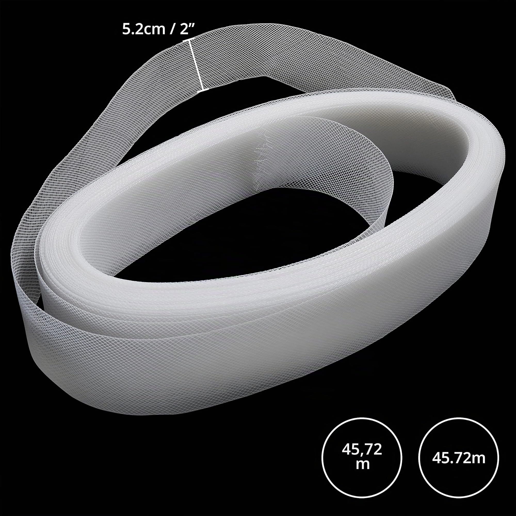 Tela Trenzado de Crin Poliéster Blanco – 45,72 m - Rollo Tul Blanco para Vestidos Formales, Dobladillo, Costura, Manualidades, Bodas y Fiestas de Disfraces o Bailes