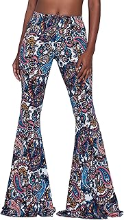 Nuofengkudu Women\\\'s Vintage Printed Long Flared Trousers High Waisted Stretchy Wide Leg Yoga Pants